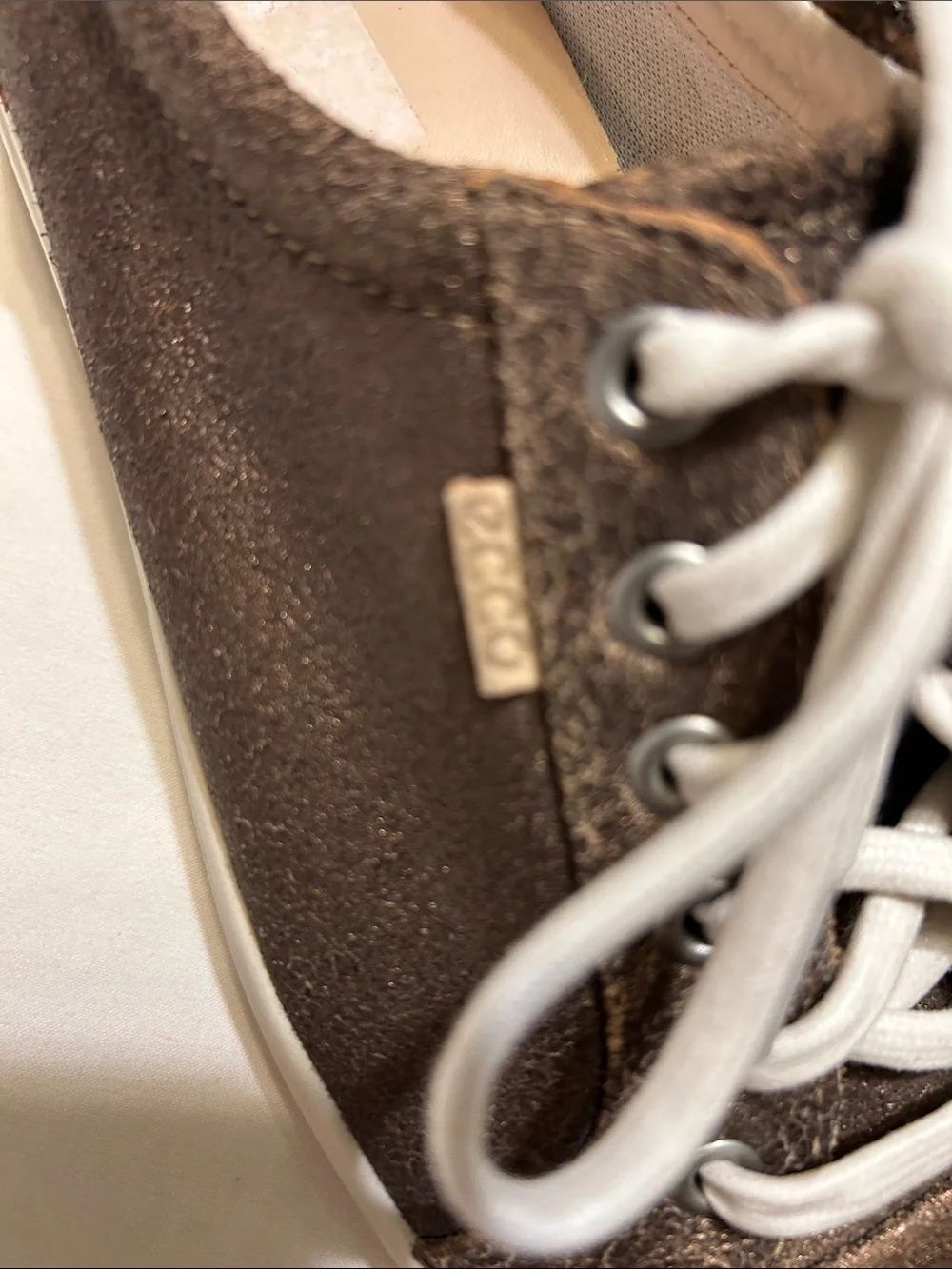 Ecco Women's Dark Brown Suede Lace-Up Sneakers with White Laces